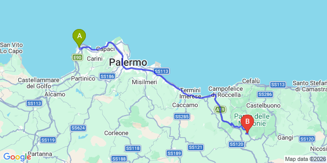 Map: Palermo Airport (PMO) to Polizzi Generosa
