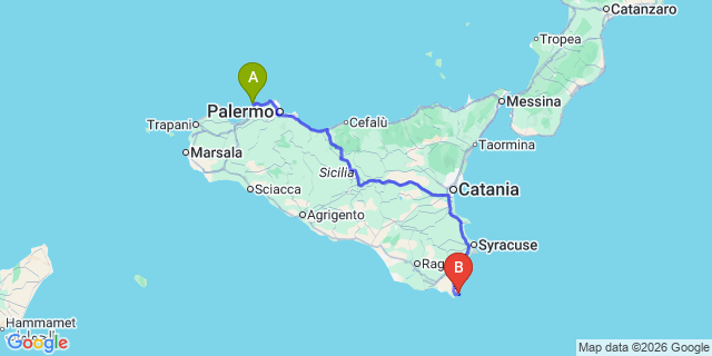 Map: Palermo Airport (PMO) to Porto Palo