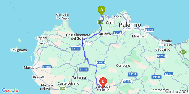 Map: Palermo Airport (PMO) to Sambuca di Sicilia