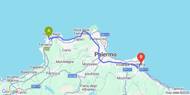Map: Palermo Airport (PMO) to Santa Flavia