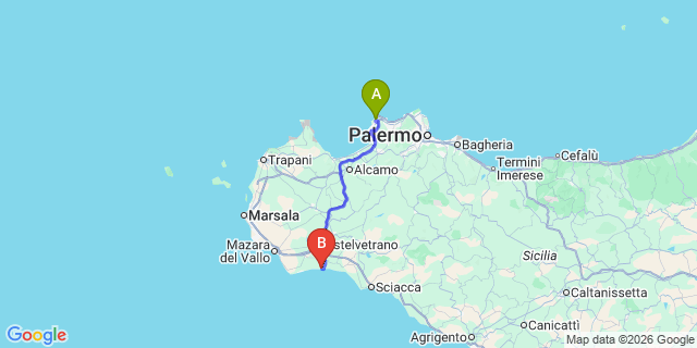 Map: Palermo Airport (PMO) to Selinunte