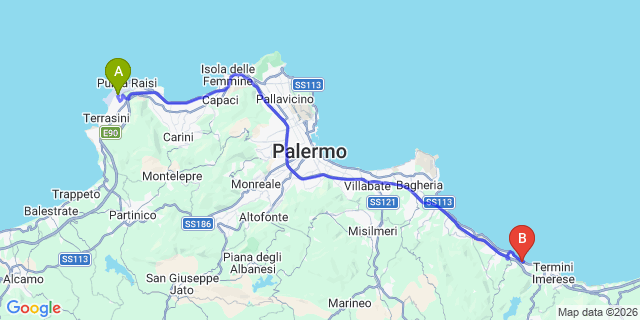 Map: Palermo Airport (PMO) to Trabia