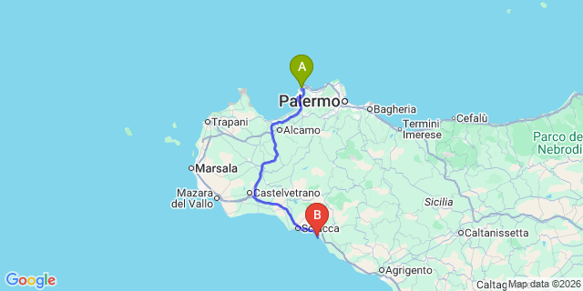 Map: Palermo Airport (PMO) to Verdura Golf Resort