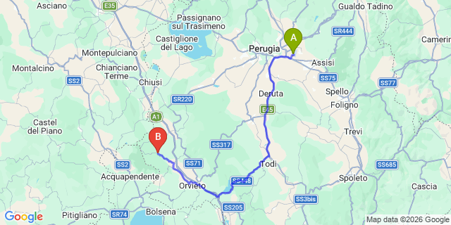 Map: Perugia Airport (PEG) to Allerona
