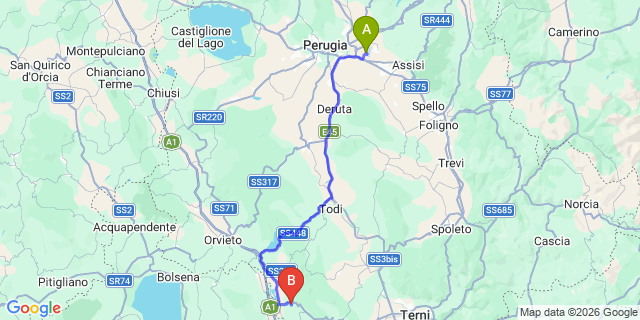 Map: Perugia Airport (PEG) to Alviano