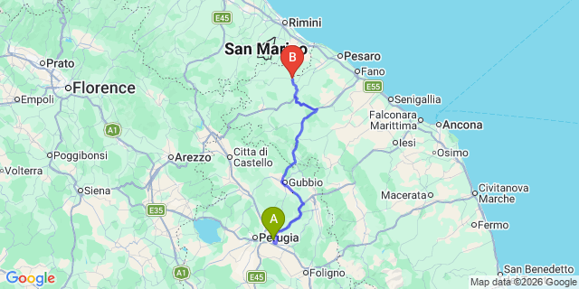 Map: Perugia Airport (PEG) to Assisi