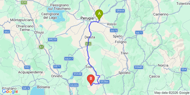 Map: Perugia Airport (PEG) to Avigliano Umbro