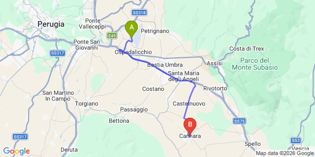 Map: Perugia Airport (PEG) to Cannara