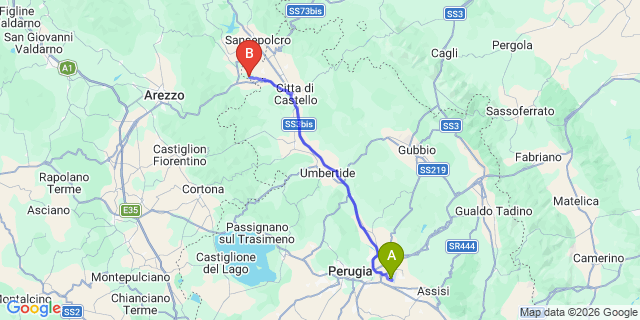 Map: Perugia Airport (PEG) to Citerna