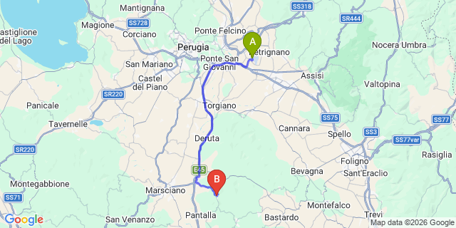 Map: Perugia Airport (PEG) to Collazzone