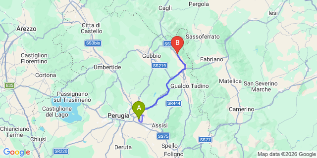 Map: Perugia Airport (PEG) to Costacciaro