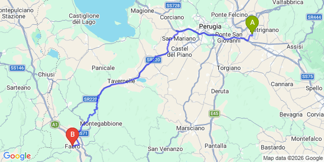 Map: Perugia Airport (PEG) to Fabro