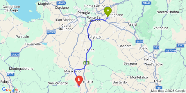 Map: Perugia Airport (PEG) to Fratta Todina