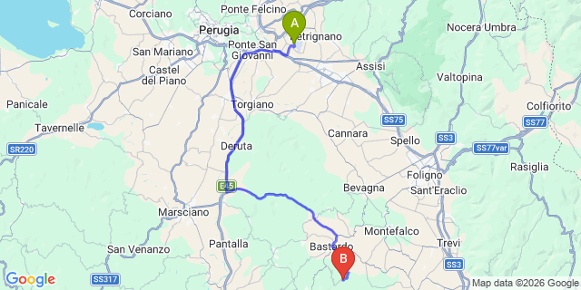 Map: Perugia Airport (PEG) to Giano dellUmbria
