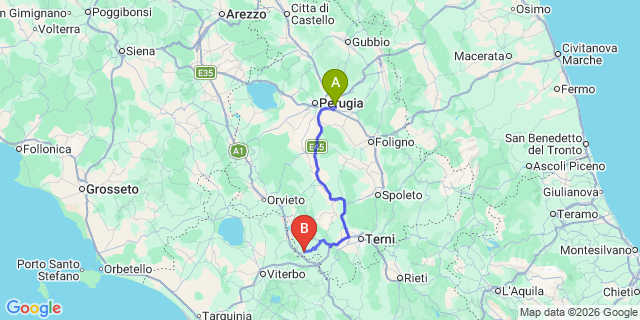 Map: Perugia Airport (PEG) to Giove