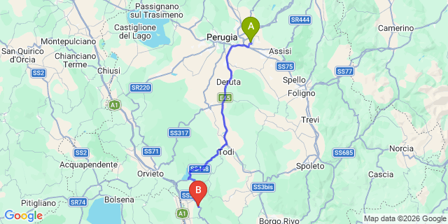 Map: Perugia Airport (PEG) to Guardea