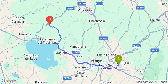 Map: Perugia Airport (PEG) to Lisciano Niccone