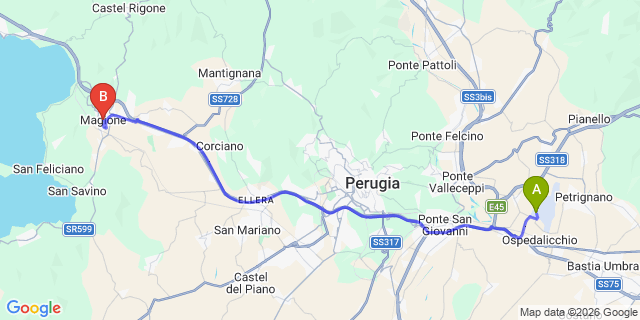 Map: Perugia Airport (PEG) to Magione