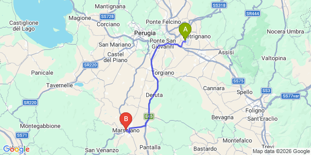 Map: Perugia Airport (PEG) to Marsciano