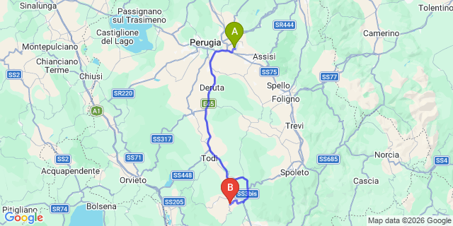 Map: Perugia Airport (PEG) to Montecastrilli