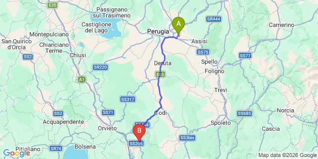 Map: Perugia Airport (PEG) to Montecchio