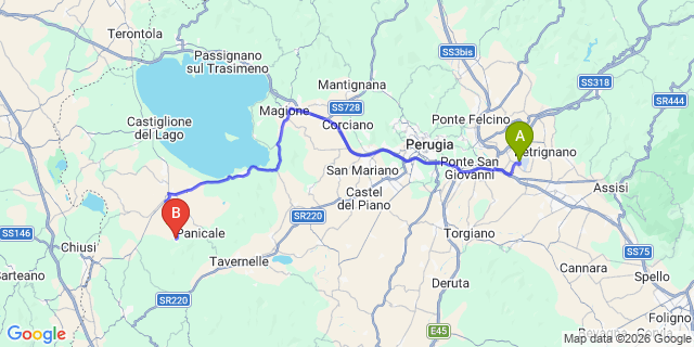 Map: Perugia Airport (PEG) to Paciano