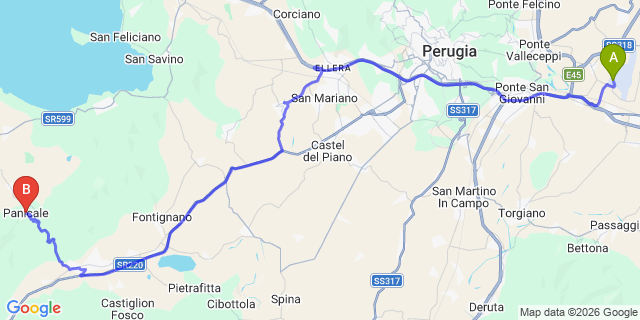 Map: Perugia Airport (PEG) to Panicale