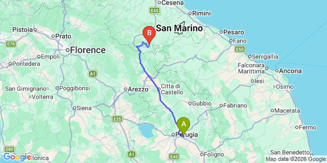 Map: Perugia Airport (PEG) to Passignano sul Trasimeno