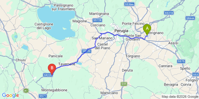 Map: Perugia Airport (PEG) to Piegaro