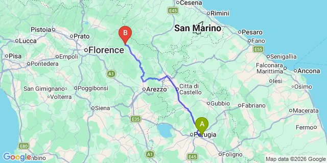 Map: Perugia Airport (PEG) to Pienza