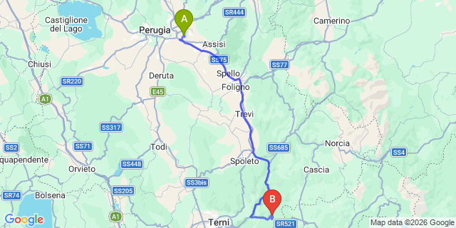 Map: Perugia Airport (PEG) to Polino