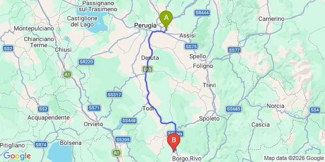 Map: Perugia Airport (PEG) to San Gemini