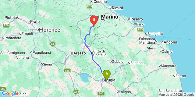 Map: Perugia Airport (PEG) to San Venanzo