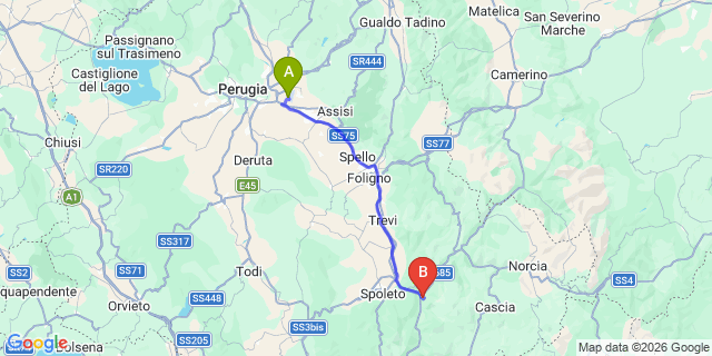 Map: Perugia Airport (PEG) to Sant Anatolia di Narco