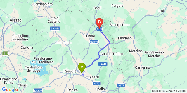 Map: Perugia Airport (PEG) to Scheggia e Pascelupo