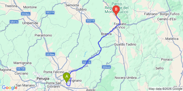 Map: Perugia Airport (PEG) to Sigillo