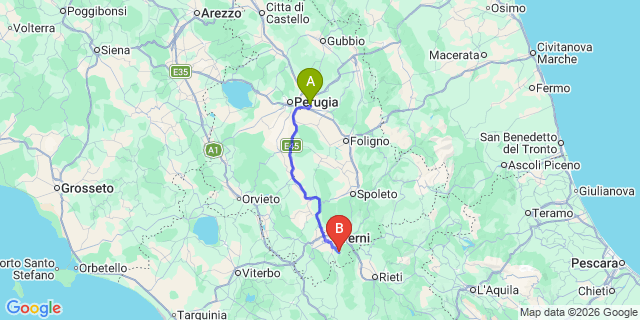Map: Perugia Airport (PEG) to Stroncone