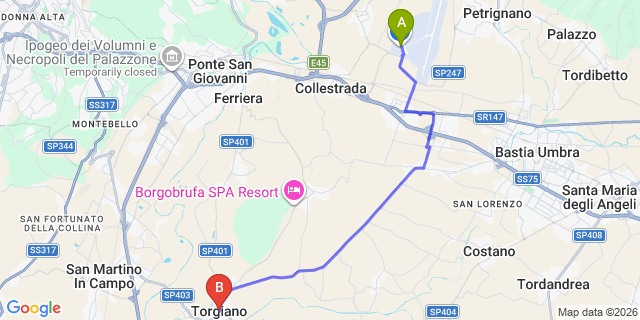 Map: Perugia Airport (PEG) to Torgiano