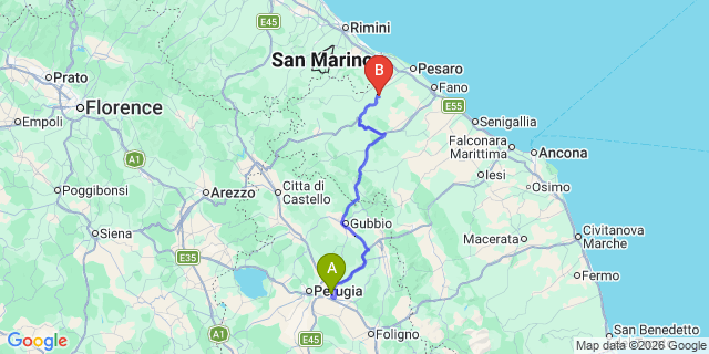 Map: Perugia Airport (PEG) to Trevi