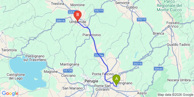 Map: Perugia Airport (PEG) to Umbertide