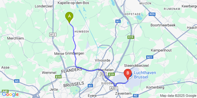 Map: Brussels Zaventem Airport (BRU) to Nieuwenrode