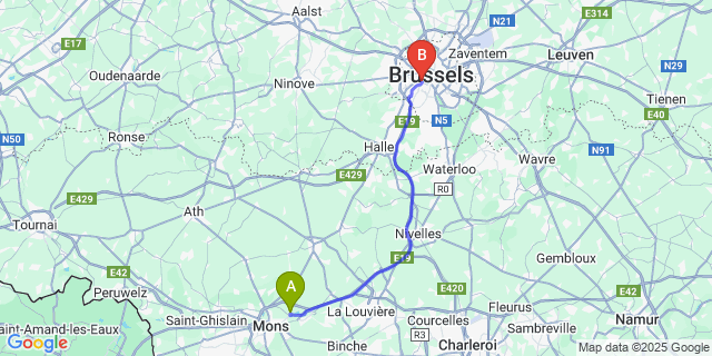 Map: Brussels Midi Train Station to Obourg