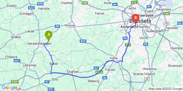 Map: Brussels Midi Train Station to Onkerzele