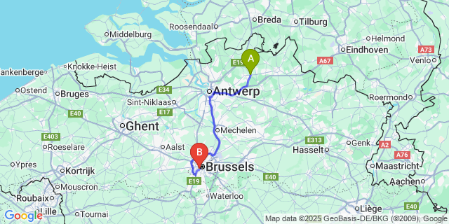 Map: Brussels Midi Train Station to Oostmalle
