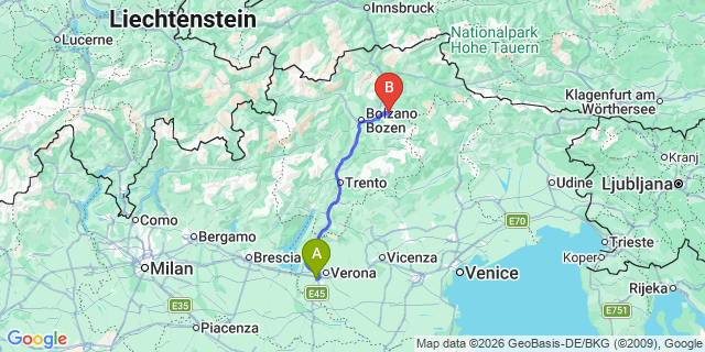 Map: Verona Villafranca Airport (VRN) to Alpe di Siusi