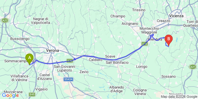 Map: Verona Villafranca Airport (VRN) to Asiago