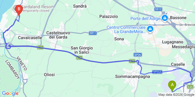 Map: Verona Villafranca Airport (VRN) to Belvedere Village Spa