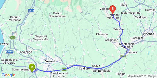 Map: Verona Villafranca Airport (VRN) to Bolzano