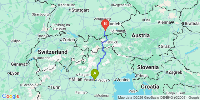 Map: Verona Villafranca Airport (VRN) to Brixen in Südtirol