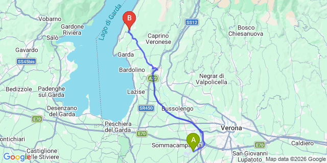 Map: Verona Villafranca Airport (VRN) to Camping Altomincio Family Park